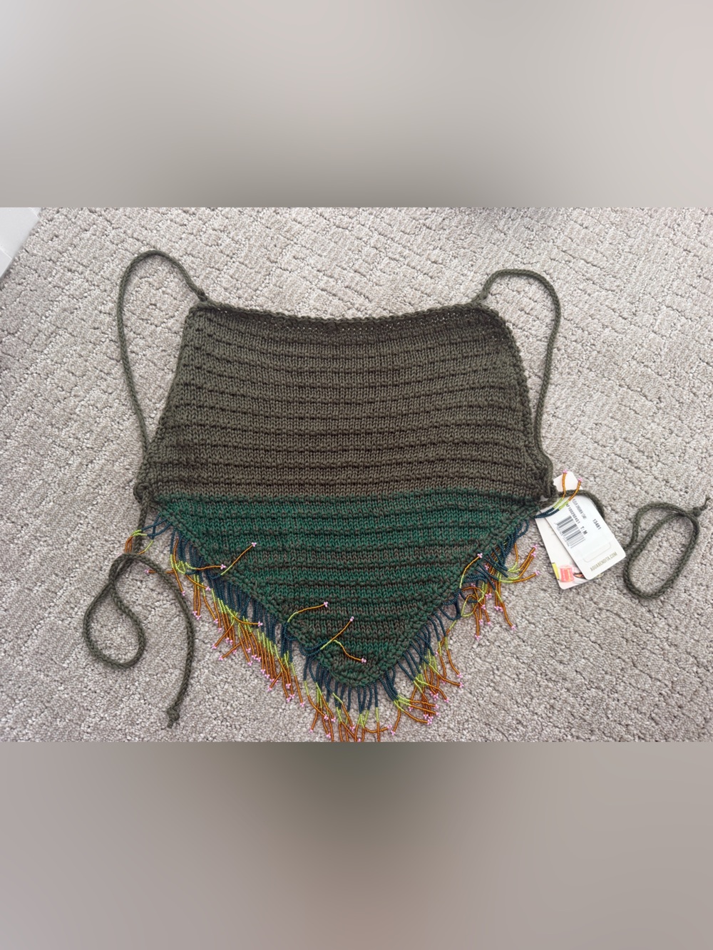 Aqua Bendita Hand-Knit Olive & Teal Fringe Crochet Crop Top